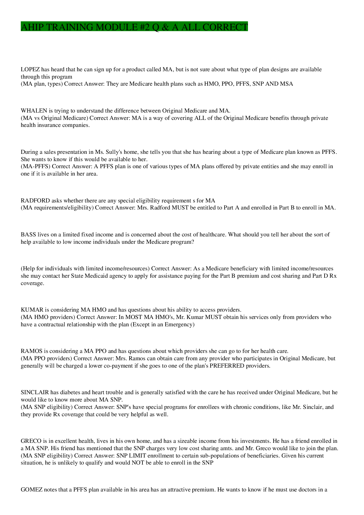 Preview image for AHIP TRAINING MODULE #2 (Q & A)